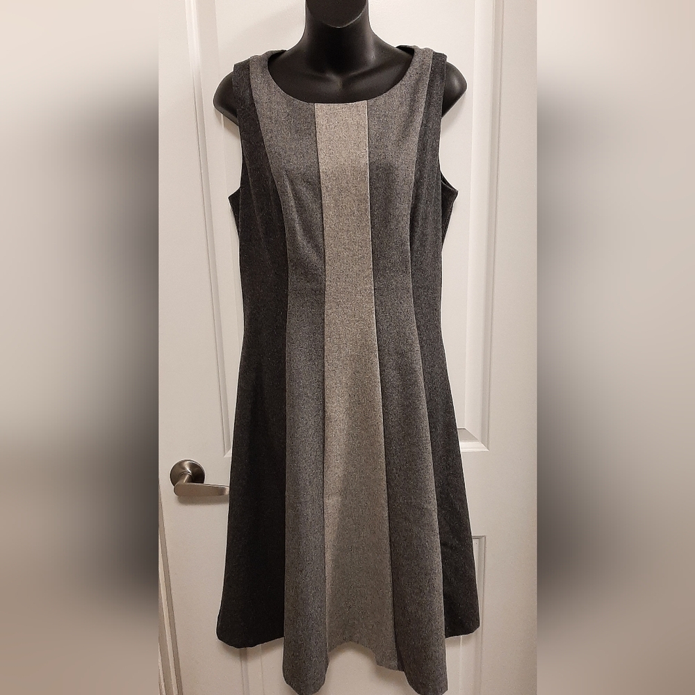 Eva Franco Wool Blend Dress Jumper Women's Size 10 Gray Striped Fully Lined